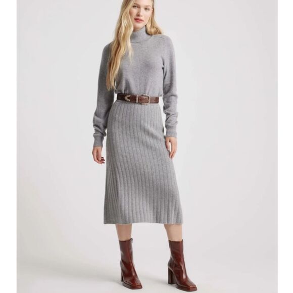 Quince 100% Cashmere Grey Ribbed Midi Skirt Size Small - Picture 1 of 9